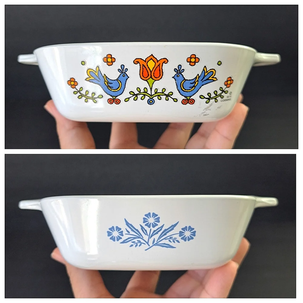 2 Vtg 70s Corningware Petite Pan P-41-B Cornflower Blue & Country Festival 1.5c